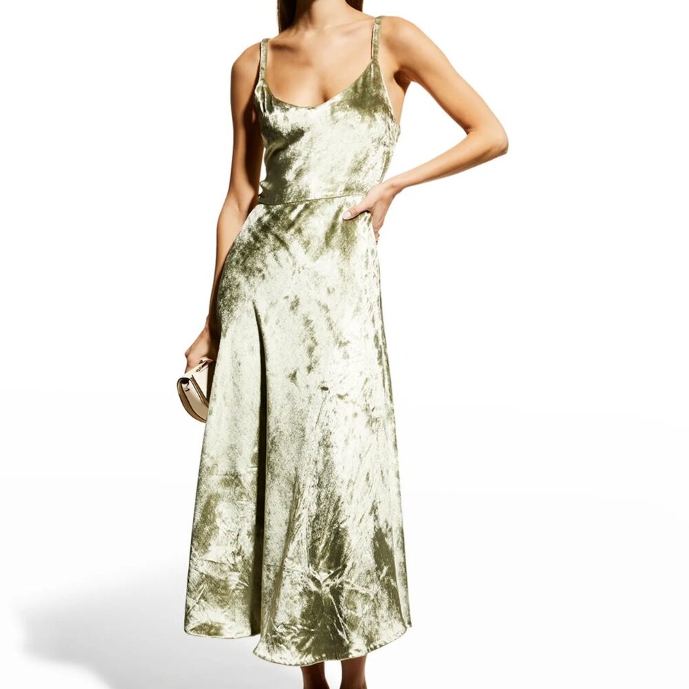 NWT Vince 4 Velvet Scoop Neck Sage Green Long Slip Dress Small Fitted